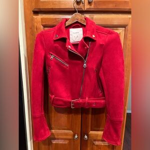 Red faux Suede Biker Jacket